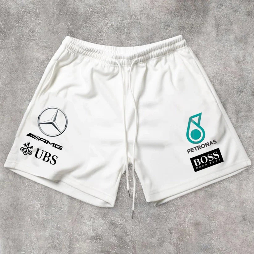 Racing Print Loose Lace-Up Shorts