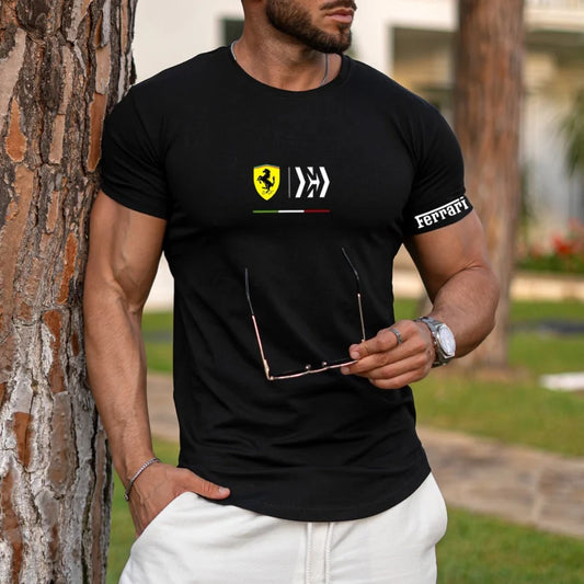 Fashion Racing Print Tight T-shirt