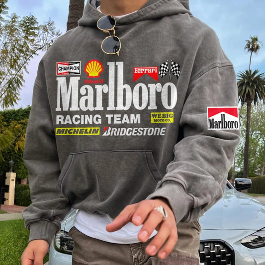 Unisex Vintage Oversized Racing Graphic Print Pocket Comfort Hoodie Sweatshirt