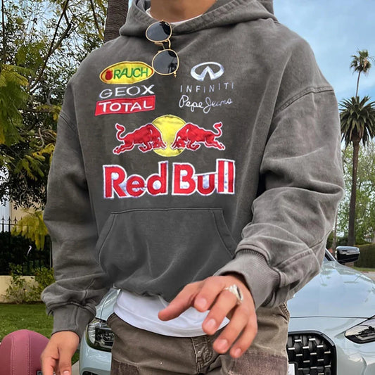 Racing Letter Graphic Print Street Leisure Oversized Hoodie